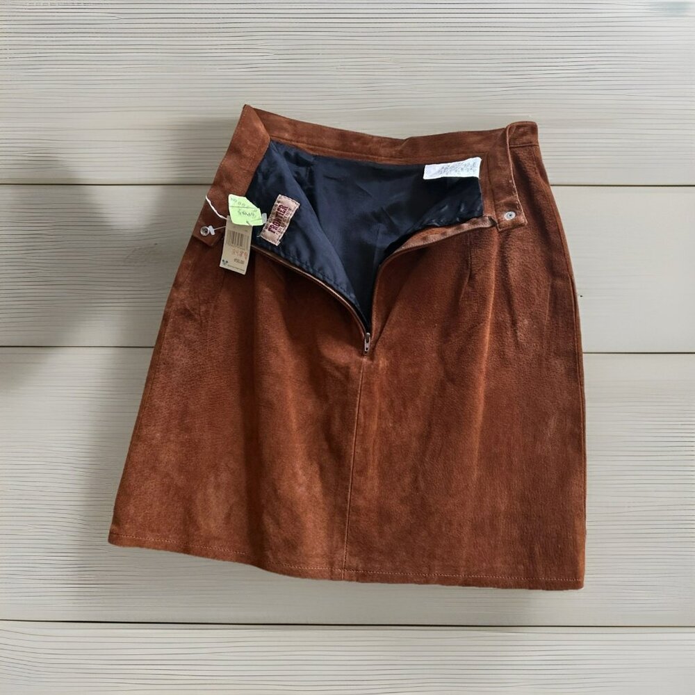 Forever Western Women's Brown Suede Mini Skirt SZ 9/10 Lined Zipper Closure NWT - Picture 2 of 4